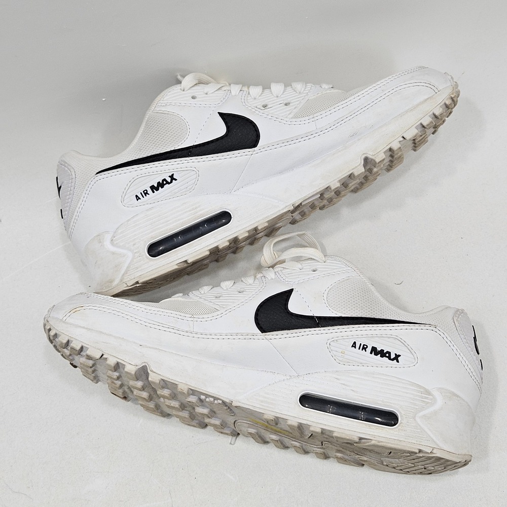 Nike Air Max 90 Women 10.5 White Black DH8010-101 Leather Mesh Running Sneakers - Picture 3 of 15